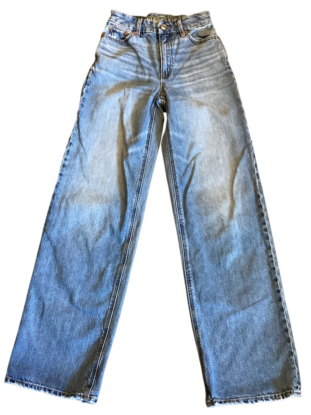 American Eagle AEO Curvy Super High Rise Baggy Straight Medium Wash Jeans 000